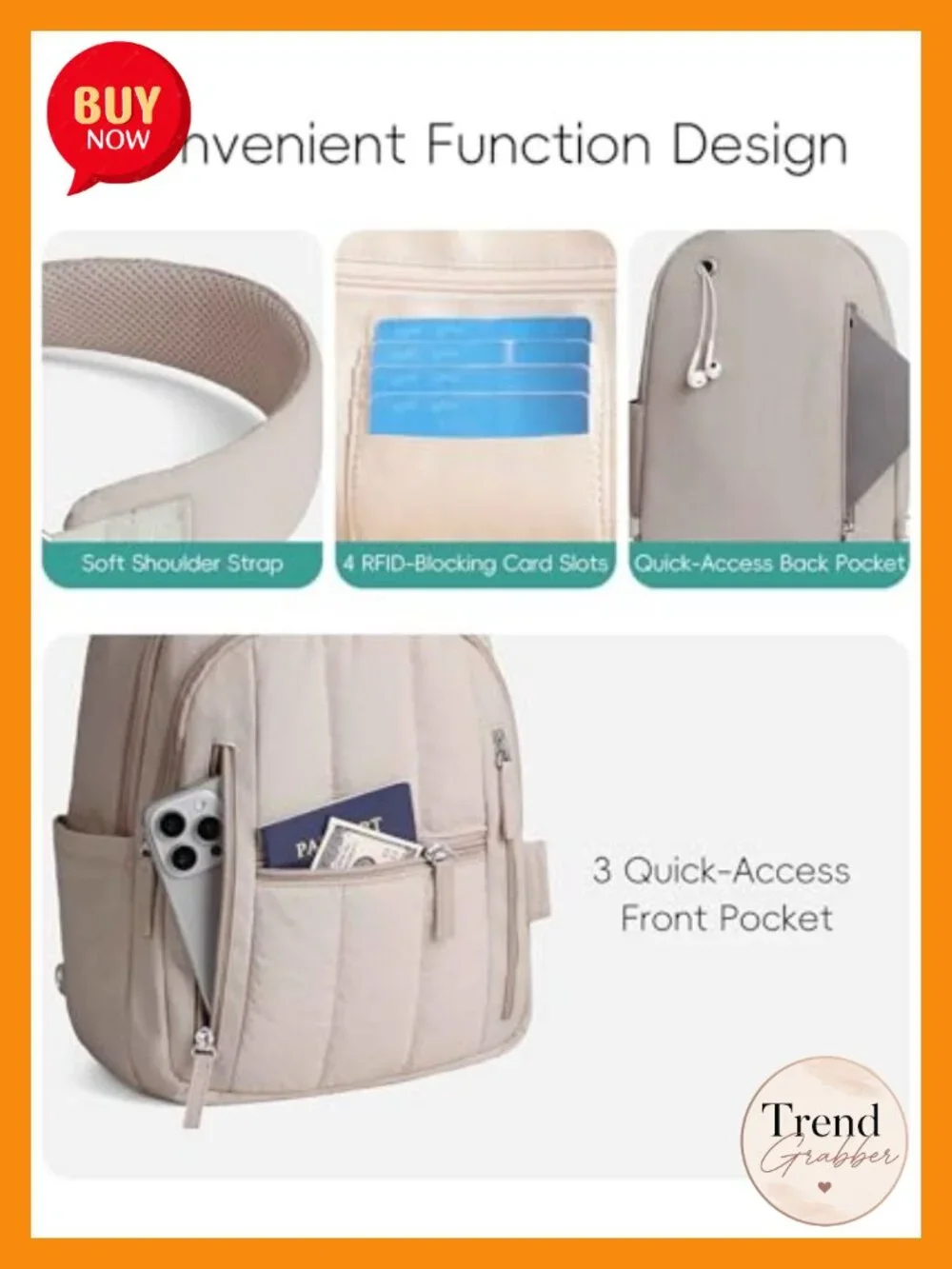Large Puffer Sling Bag for Women, Crossbody Backpack, RFID Travel Hiking